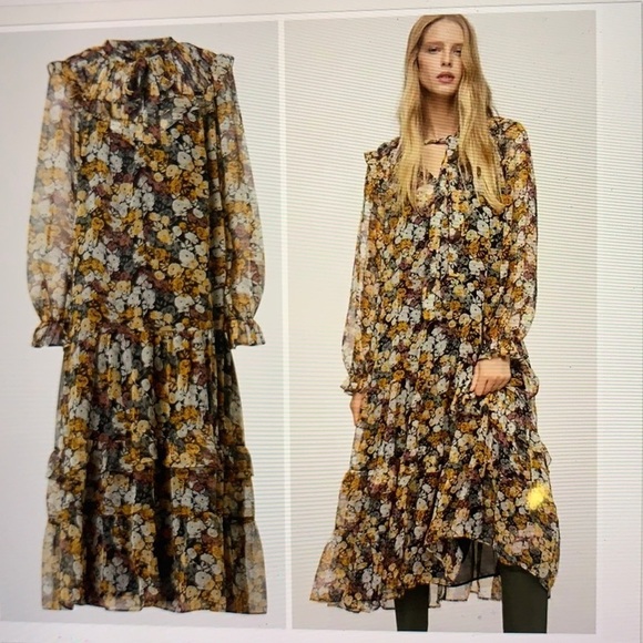 Mango Chiffon Floral Modest Dress 2 - Picture 1 of 16